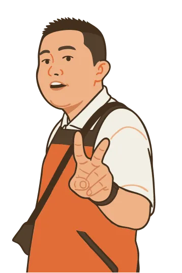 松田くんが手でステップ2を表現しているイラスト